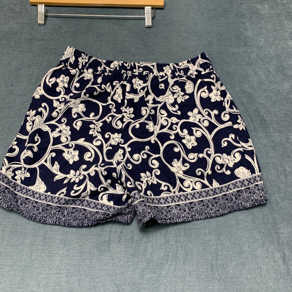 CeCe Shorts Women Small Blue Floral Print Pleated Relaxed Fit Lightweight Casual
